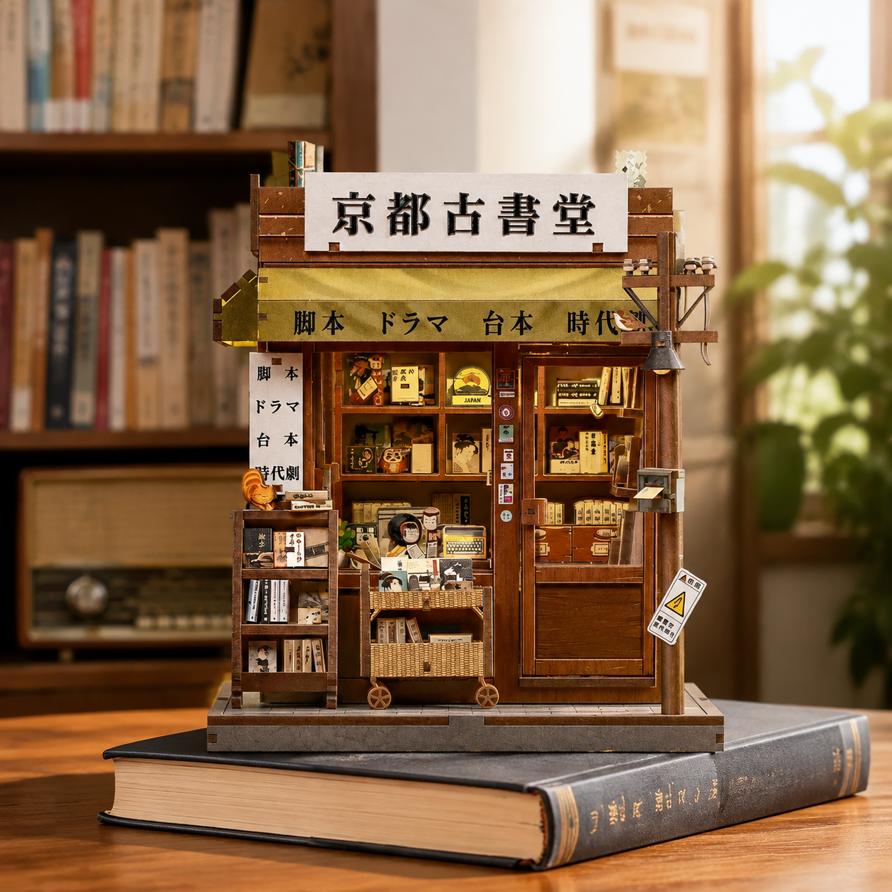 Antique Bookery of Kyoto finished miniature bookshop on a desk