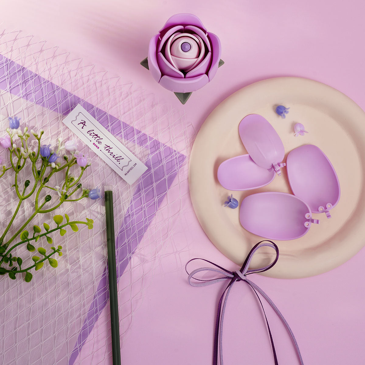 Purple Rose snap-fit assembly and ribbon details