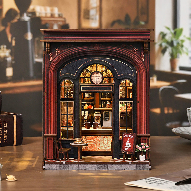 Open café door revealing the coffee machines and patterned counter inside Warmglow Coffee