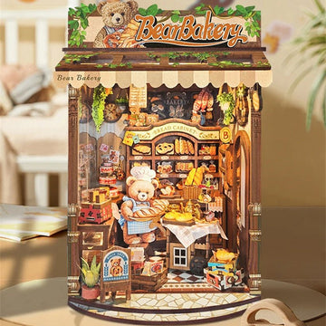 Bear Bakery DIY Book Nook Kit by HiNooki – Miniature Bookshelf Insert | Book Lovers Gift, Cozy Home Decor.