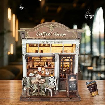 Coffee Shop DIY Book Nook Kit by HiNooki – Miniature Bookshelf Insert | Book Lovers Gift, Cozy Home Decor.