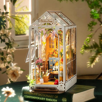 Garden House DIY Book Nook Kit by HiNooki – Miniature Bookshelf Insert | Book Lovers Gift, Cozy Home Decor.