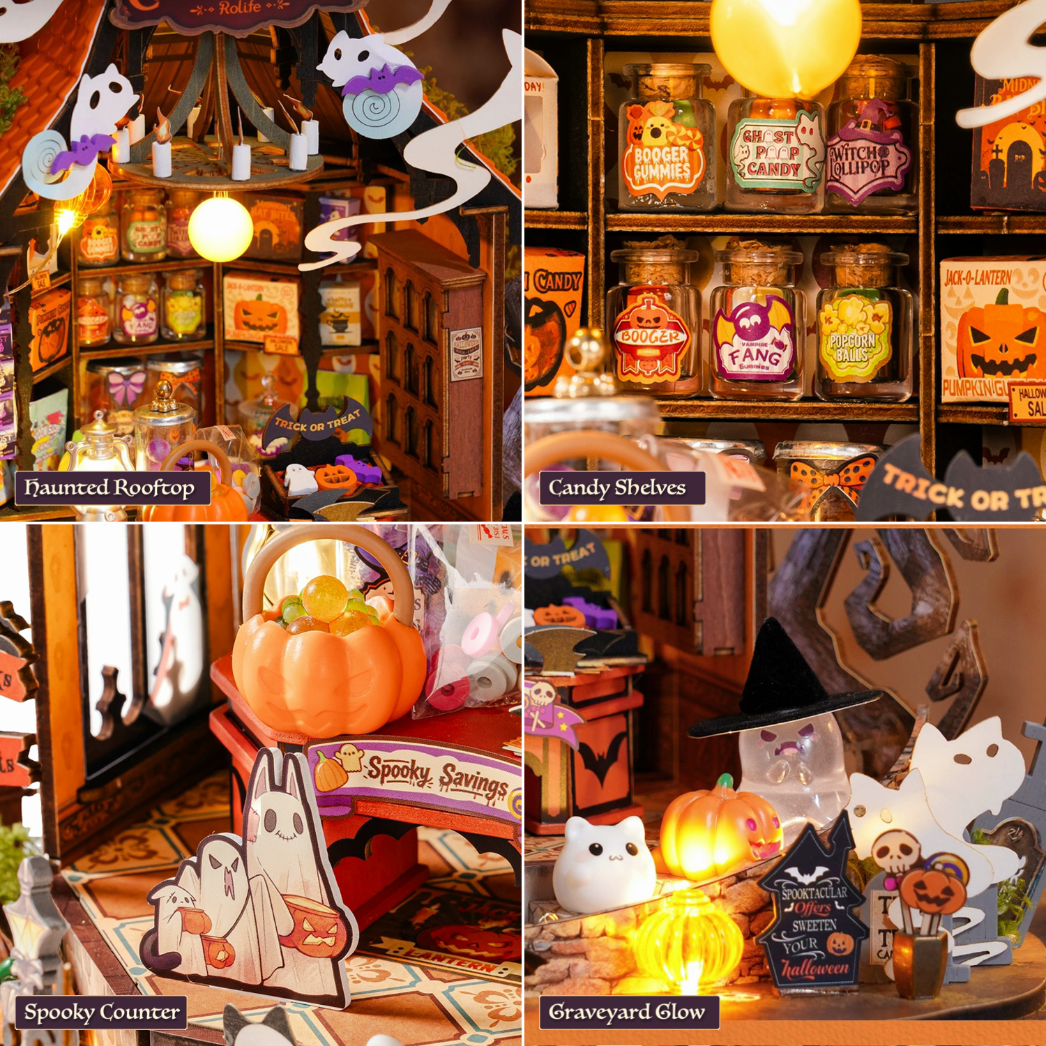 Haunted Candy House DG186 four real miniature details including rooftop, candy shelves, counter and graveyard