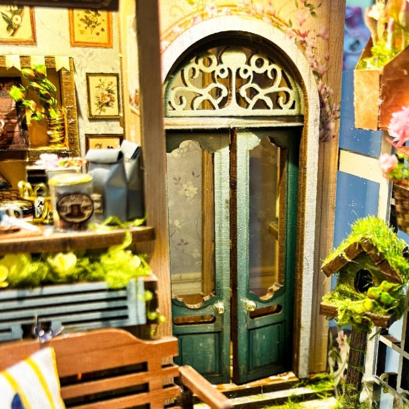 A doorway wrapped in greenery