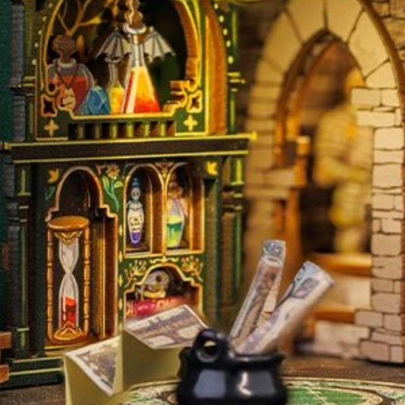 Bottles in the ornate cabinet