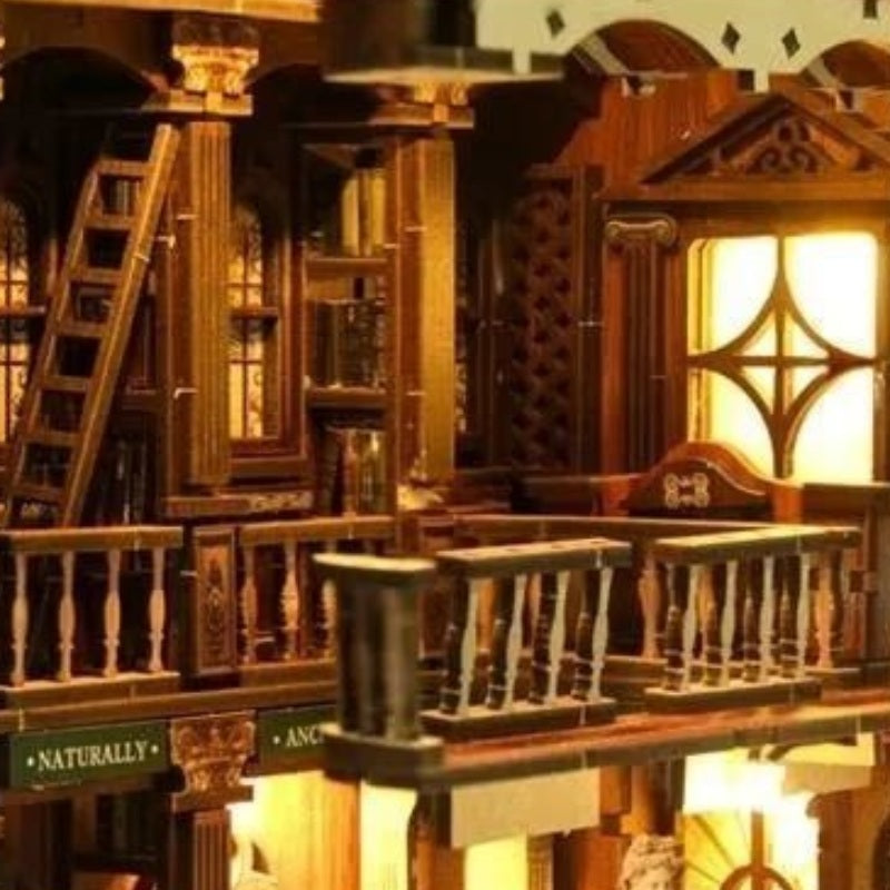 A balcony lined with books
