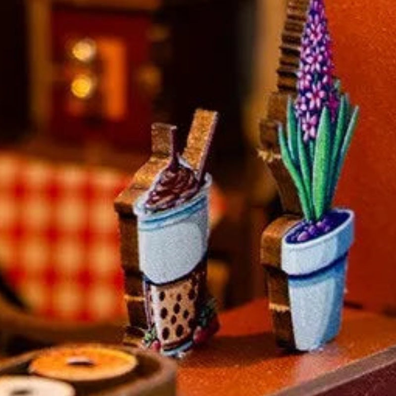 A drink by the flowers