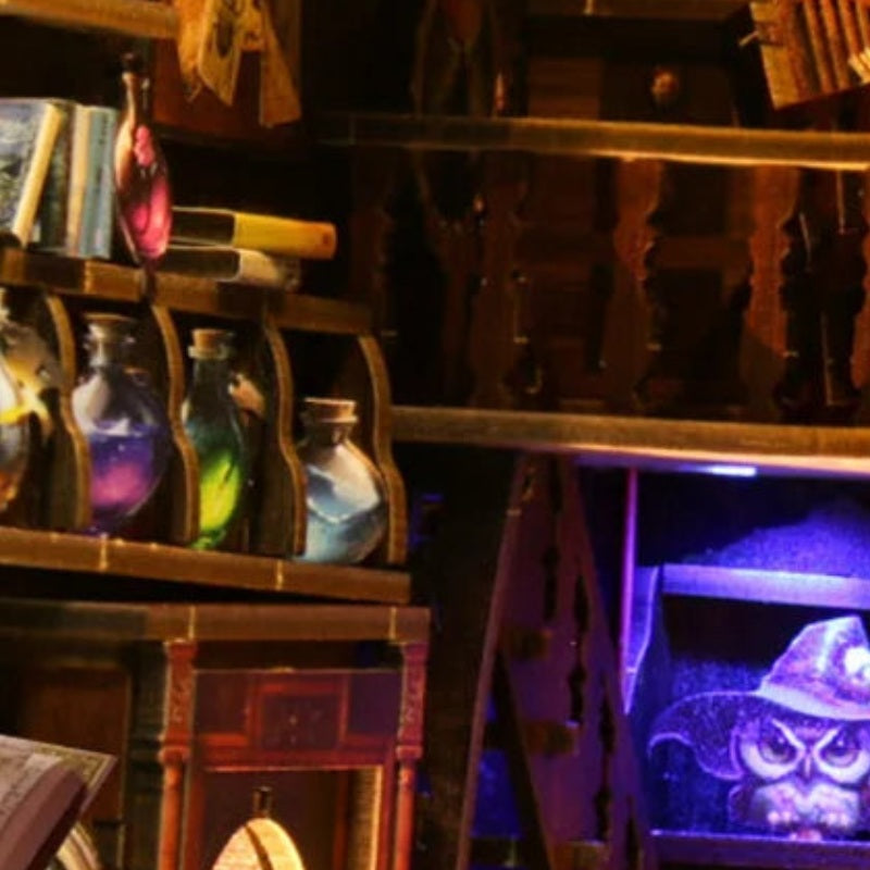 Bottles beside a mysterious owl