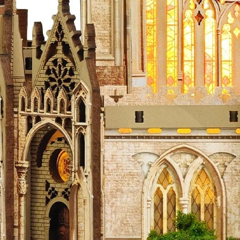A doorway beneath pointed arches