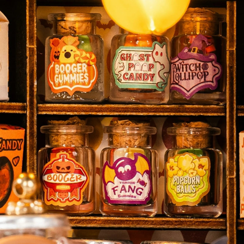 Shelves stocked with miniature sweets