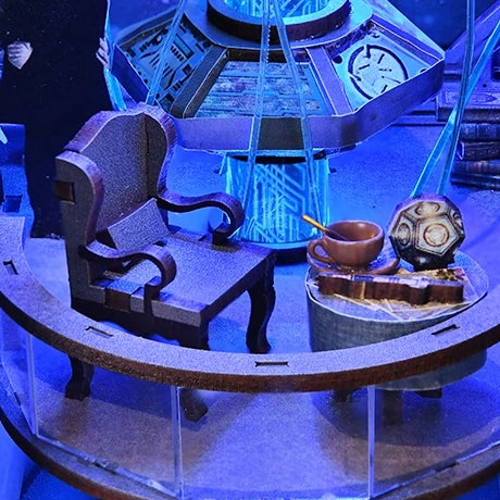 A chair and a cup on the curved platform