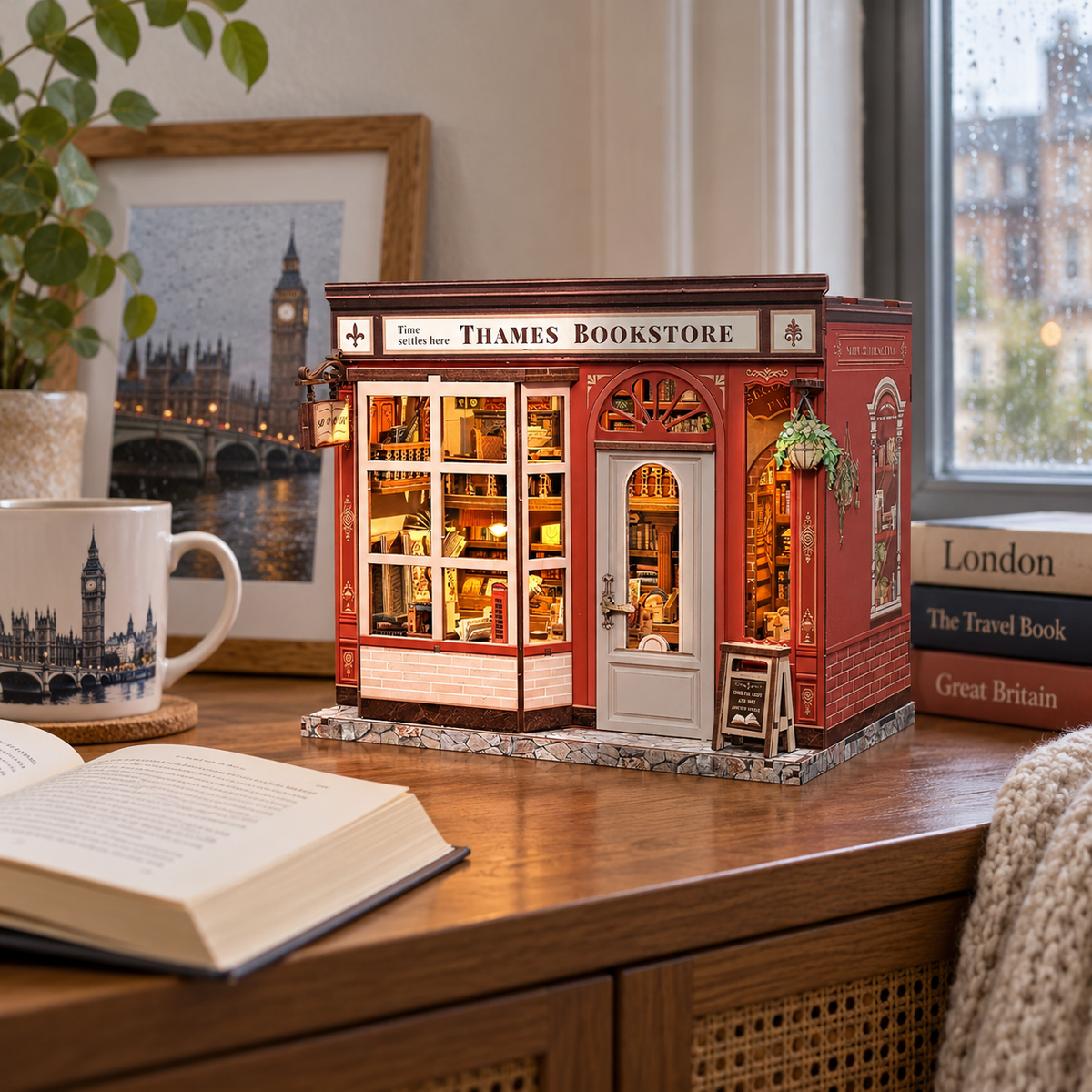 thames bookstore — a finished miniature in a personal home setting