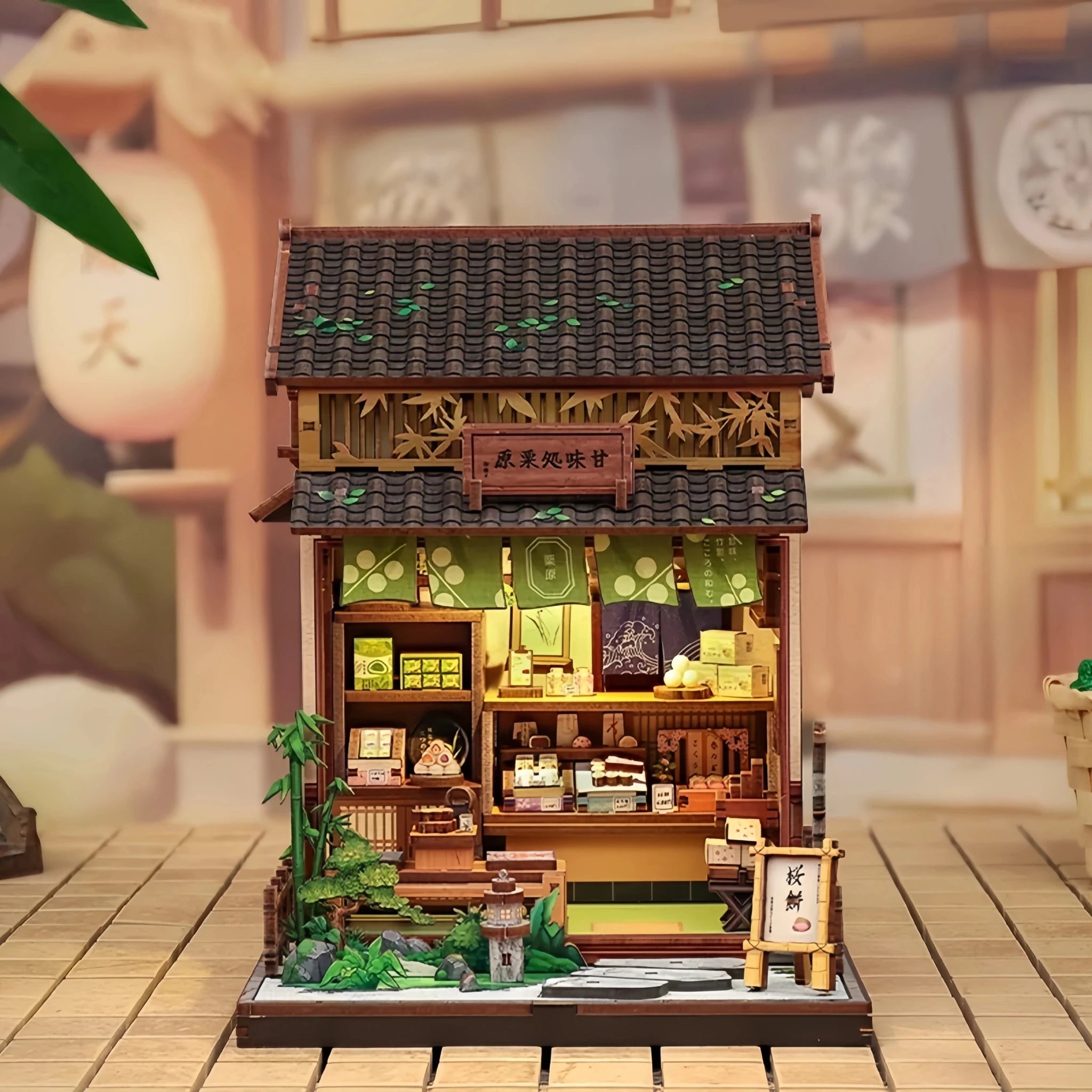 Kurihara Sweet Shop Book Nook Kit with LED, HiNooki DIY Wooden