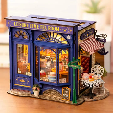Leisure Time Tea Room DIY Book Nook Kit by HiNooki – Miniature Bookshelf Insert | Book Lovers Gift, Cozy Home Decor.