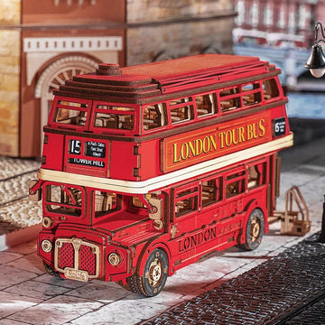 London Tour Bus DIY Book Nook Kit by HiNooki – Miniature Bookshelf Insert | Book Lovers Gift, Cozy Home Decor.