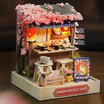 Sakura Noodles Shop DIY Book Nook Kit by HiNooki – Miniature Bookshelf Insert | Book Lovers Gift, Cozy Home Decor.