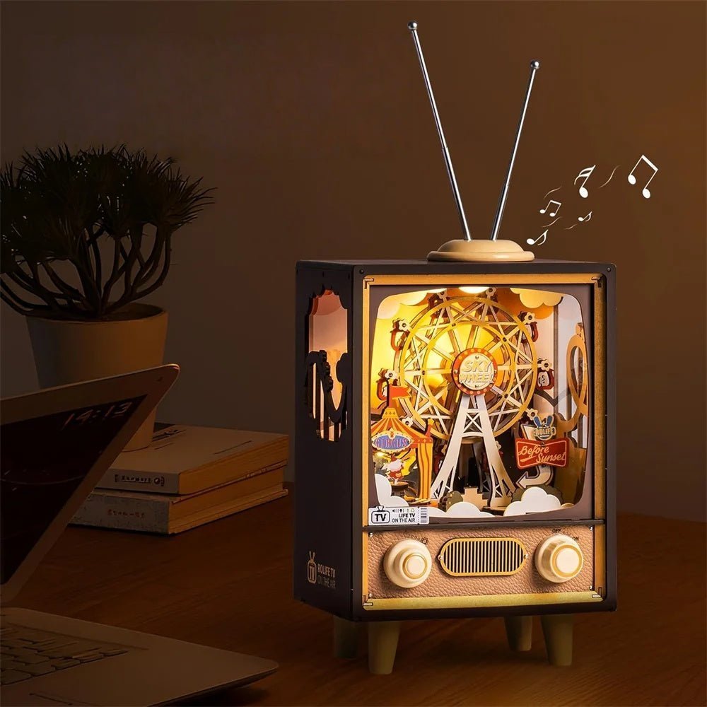 Sunset Carnival Miniature Kit with LED, HiNooki DIY Wooden Model