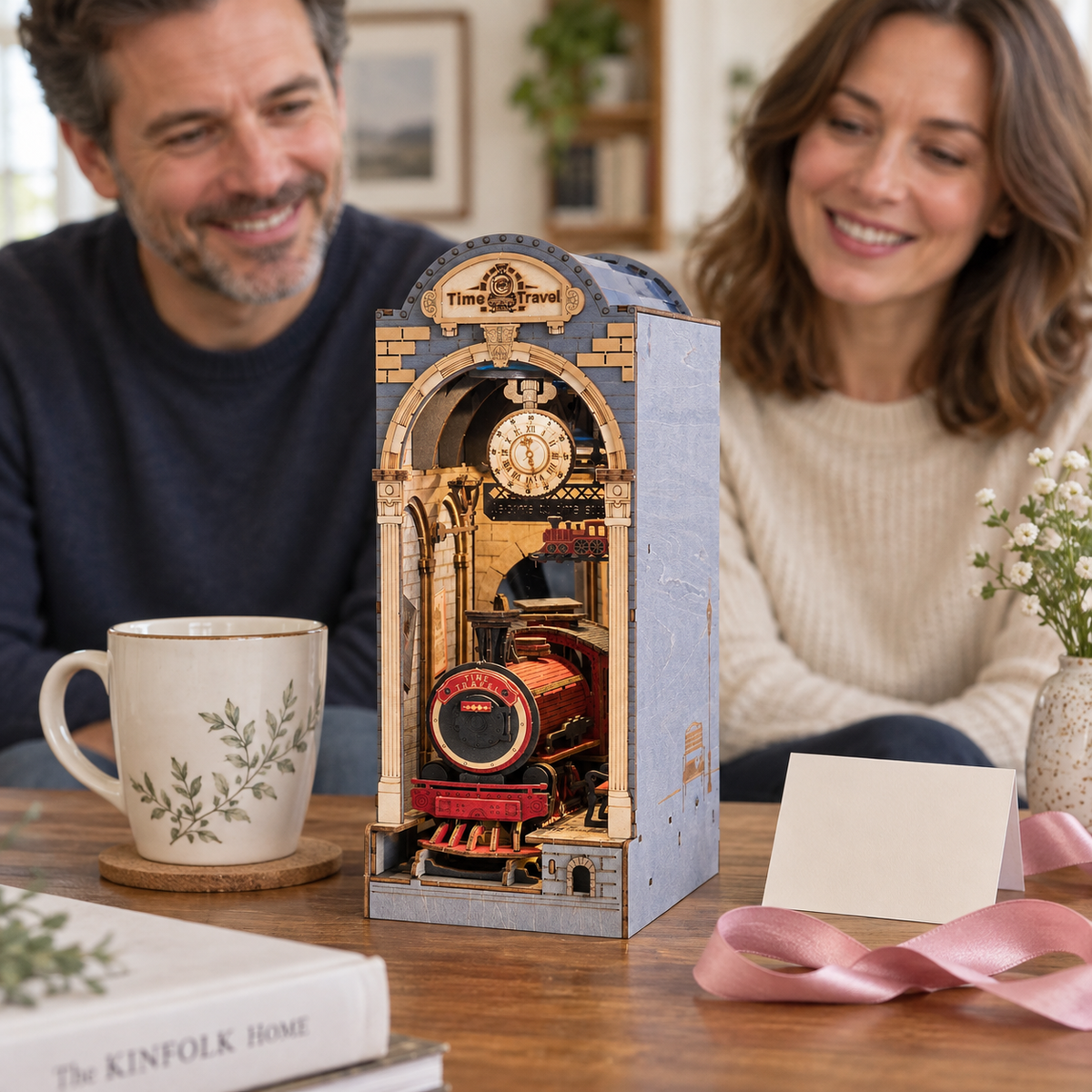 Time Travel — completed miniature in a sharing scene (AI-assisted visualization)
