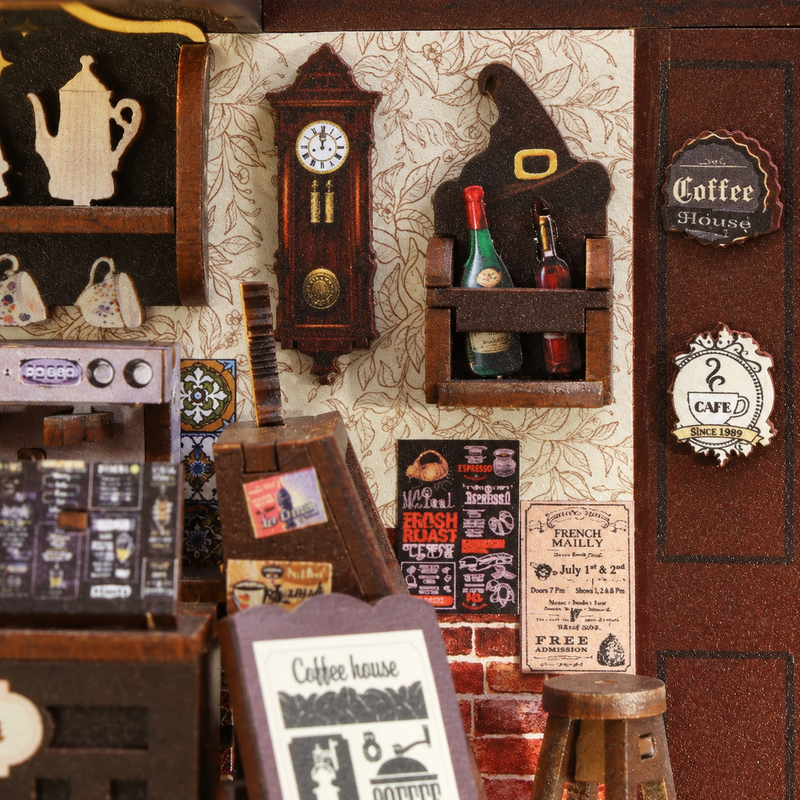 A witch's hat beside the little wall clock.