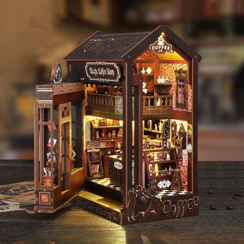 Witch's Coffee Den Book Nook Kit with LED, HiNooki DIY Wooden