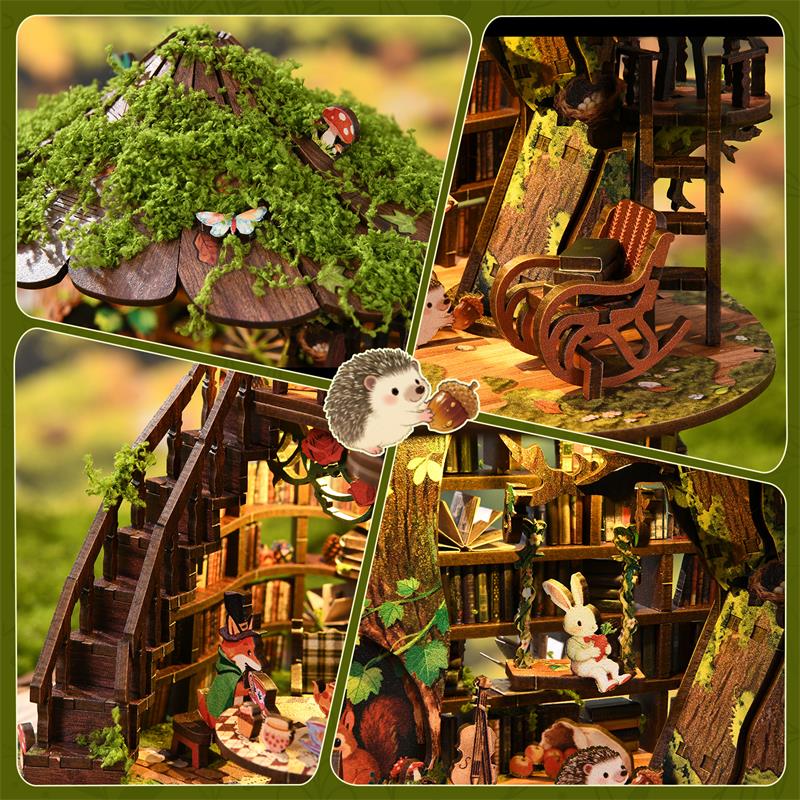 Forest Tea House Book Nook Kit, HiNooki DIY Wooden Miniature House