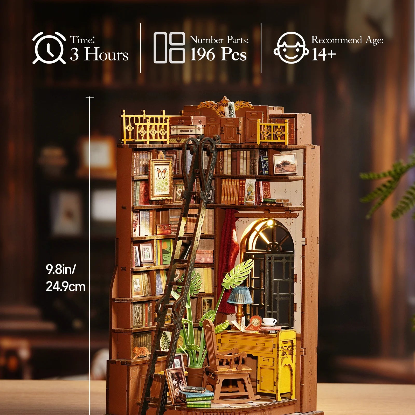 Silent Corner Study DIY Book Nook Kit by HiNooki – Miniature Bookshelf Insert | Book Lovers Gift, Cozy Home Decor.