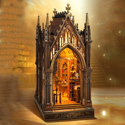 Aleph Library illuminated Gothic book nook on a tabletop