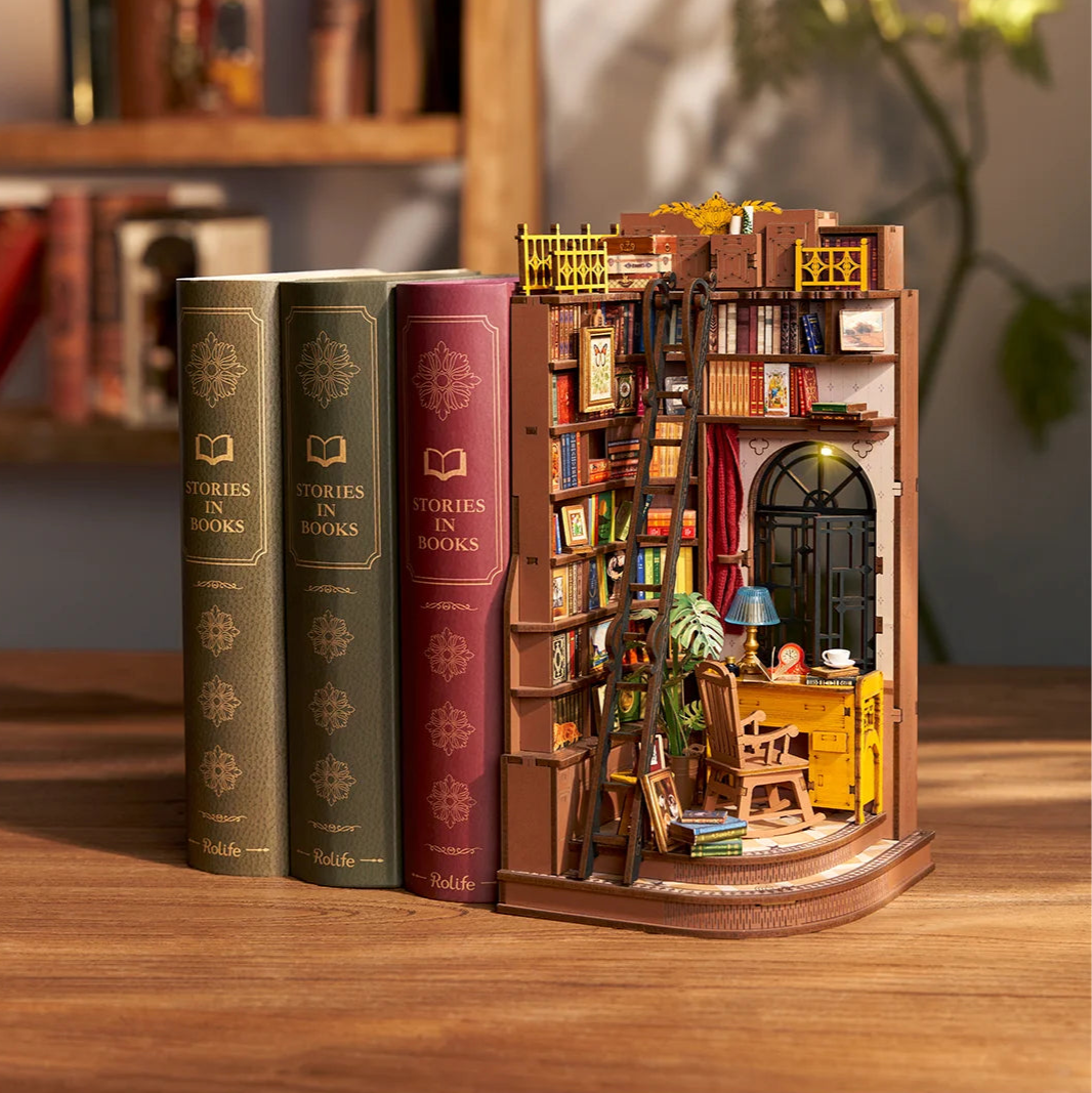 Silent Corner Study DIY Book Nook Kit by HiNooki – Miniature Bookshelf Insert | Book Lovers Gift, Cozy Home Decor.