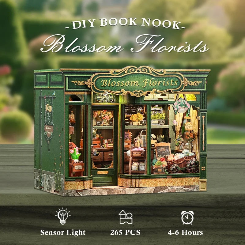 Blossom Florists DIY Book Nook Kit by HiNooki – Miniature Bookshelf Insert | Book Lovers Gift, Cozy Home Decor.