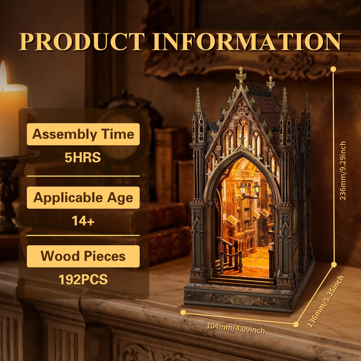 Aleph Library product information with 192 pieces and dimensions