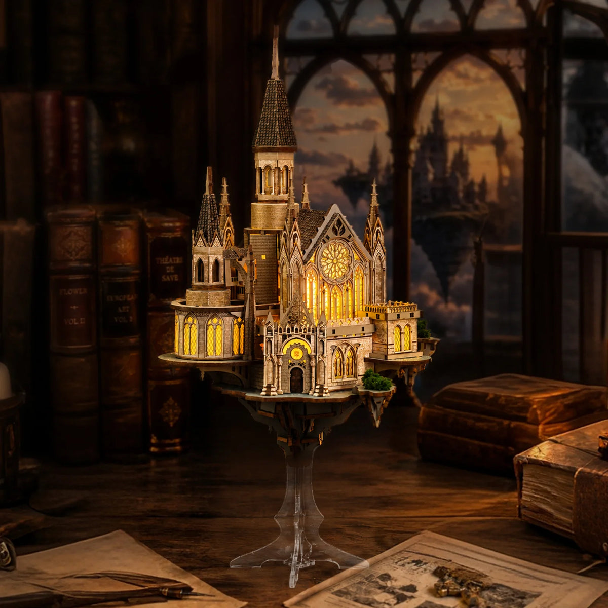Glen Sky Citadel glowing castle displayed beside books