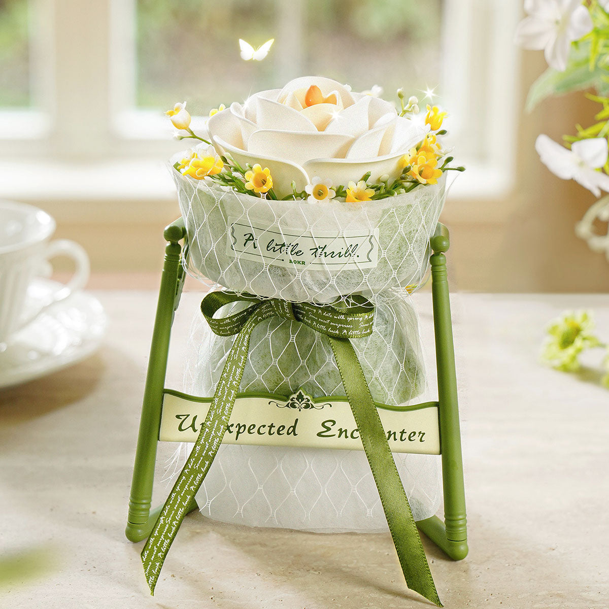 White Camellia layered petals and accent flowers