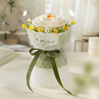 White Camellia floral puzzle on a desk
