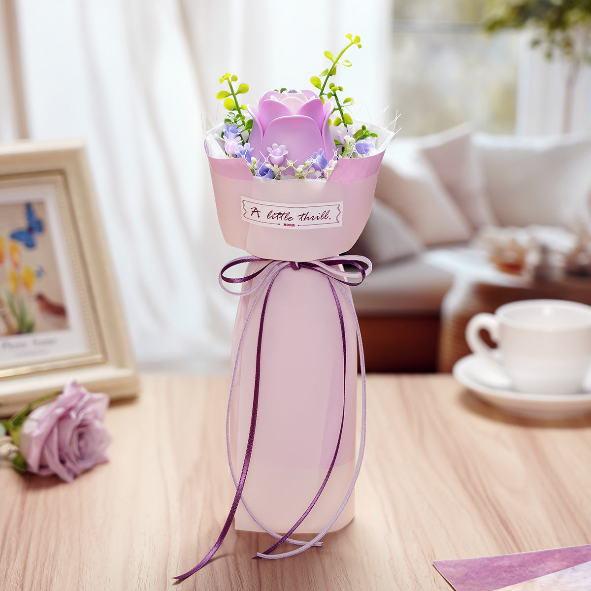Purple Rose bouquet layered petals and pastel flowers