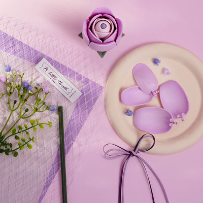 Purple Rose snap-fit assembly and ribbon details
