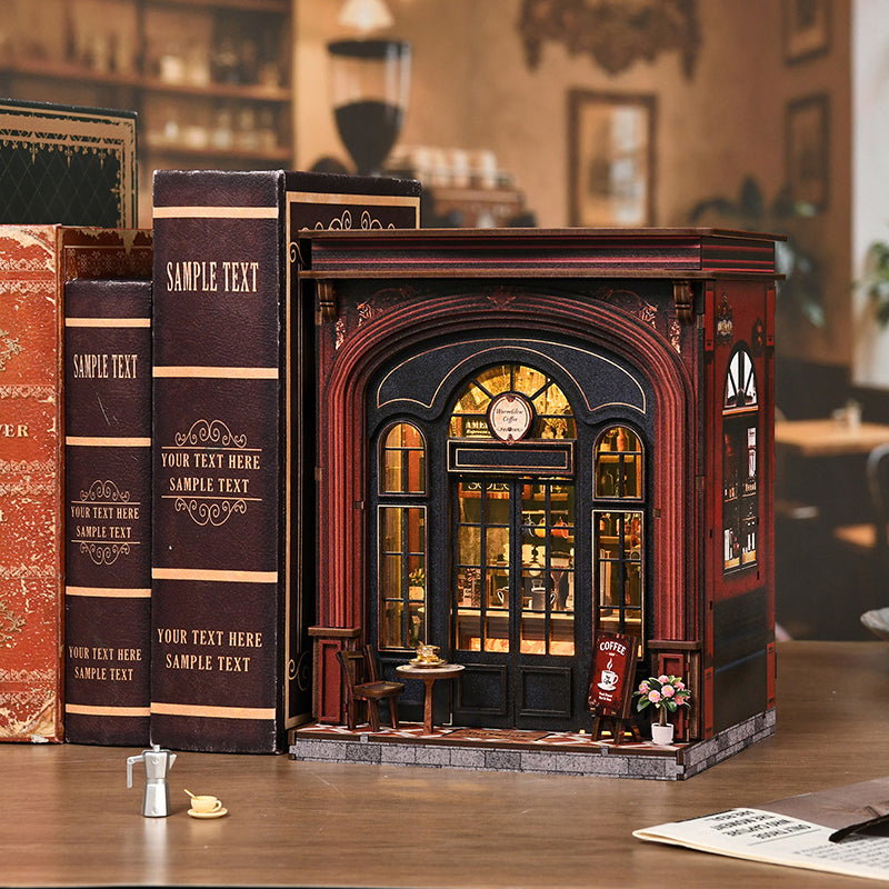 Warmglow Coffee book nook displayed beside decorative books in a café setting