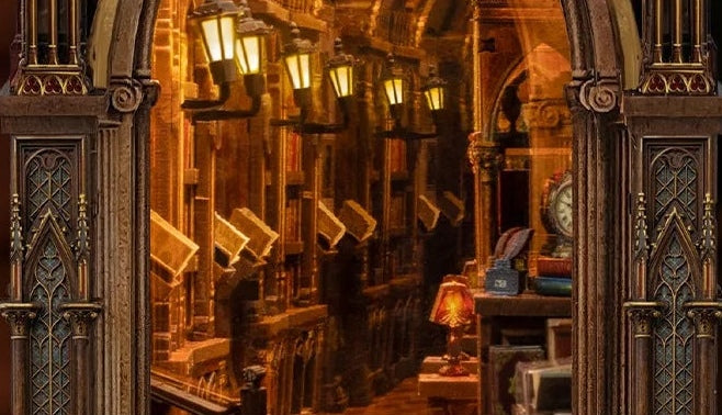 A book-lined aisle that seems to go on
