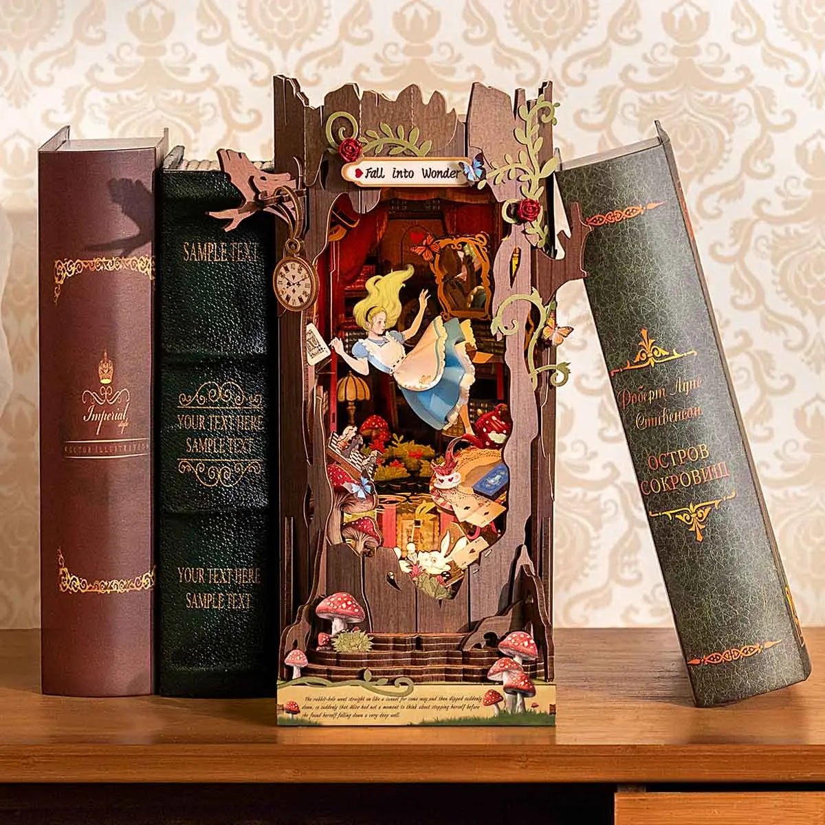 Alice Fall into Wonder DIY Book Nook Kit by HiNooki – Miniature Bookshelf Insert | Book Lovers Gift, Cozy Home Decor.