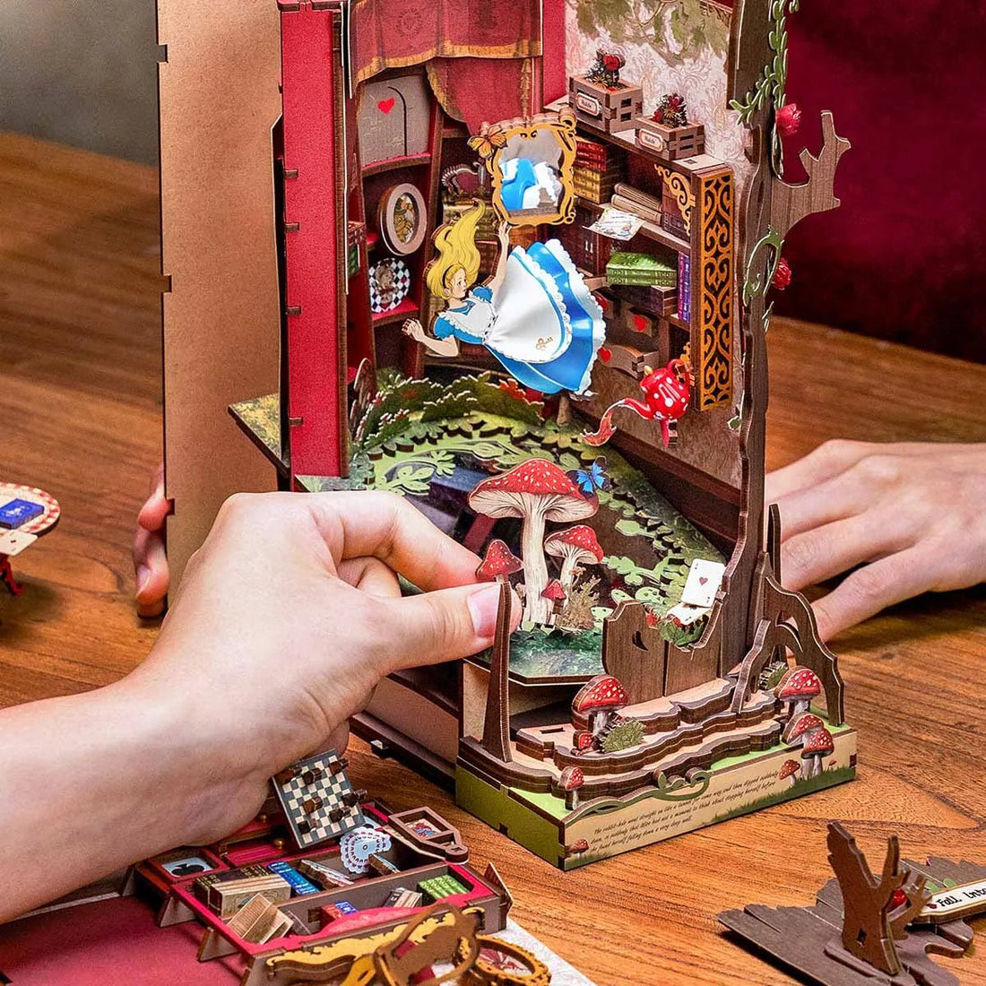 Alice Fall into Wonder DIY Book Nook Kit by HiNooki – Miniature Bookshelf Insert | Book Lovers Gift, Cozy Home Decor.