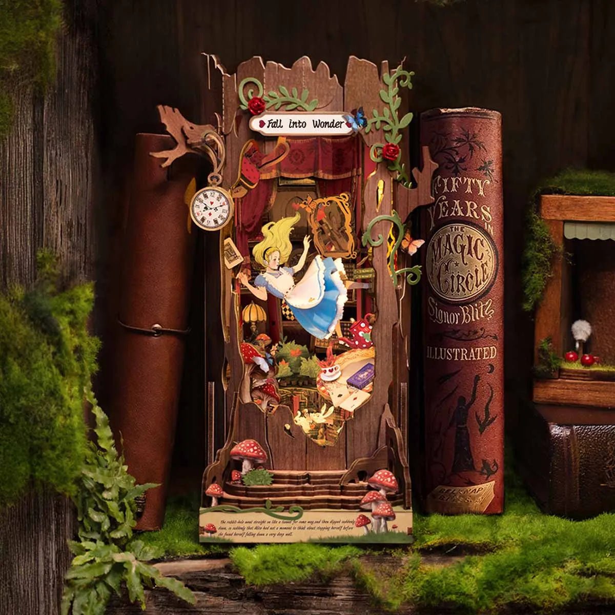Alice Fall into Wonder DIY Book Nook Kit by HiNooki – Miniature Bookshelf Insert | Book Lovers Gift, Cozy Home Decor.