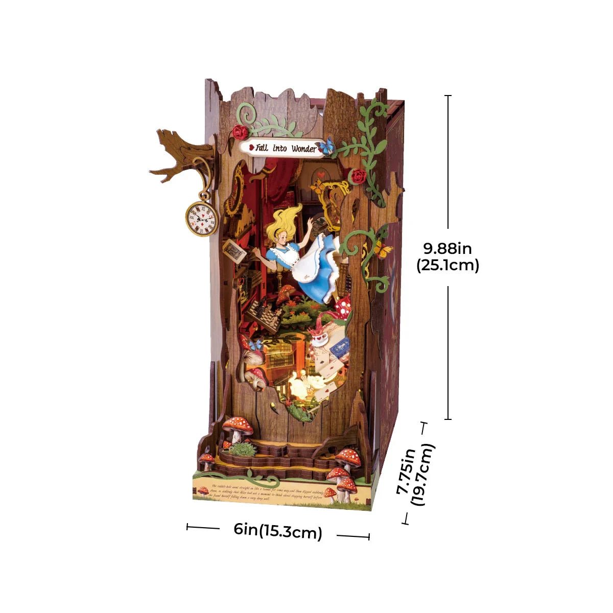 Alice Fall into Wonder DIY Book Nook Kit by HiNooki – Miniature Bookshelf Insert | Book Lovers Gift, Cozy Home Decor.