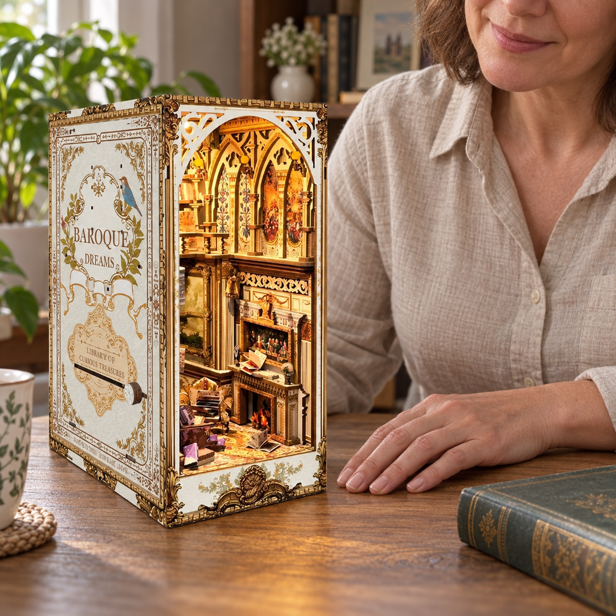 Baroque Dreams — completed miniature in a sharing scene (AI-assisted visualization)