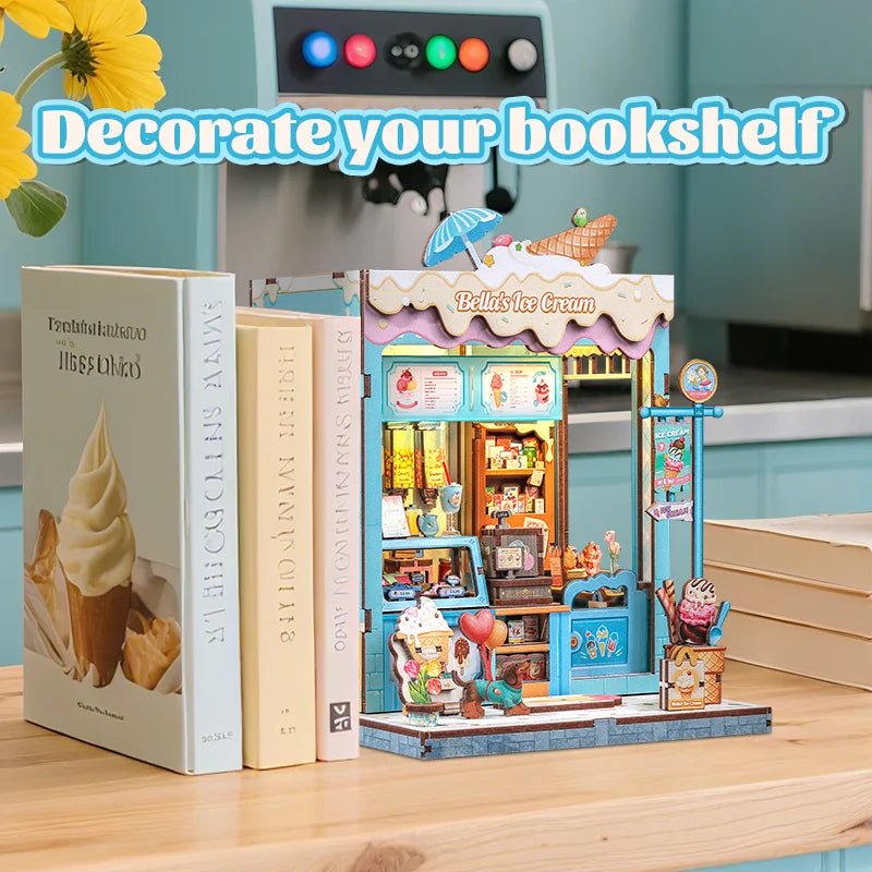 Bella's Ice Cream DIY Book Nook Kit by HiNooki – Miniature Bookshelf Insert | Book Lovers Gift, Cozy Home Decor.