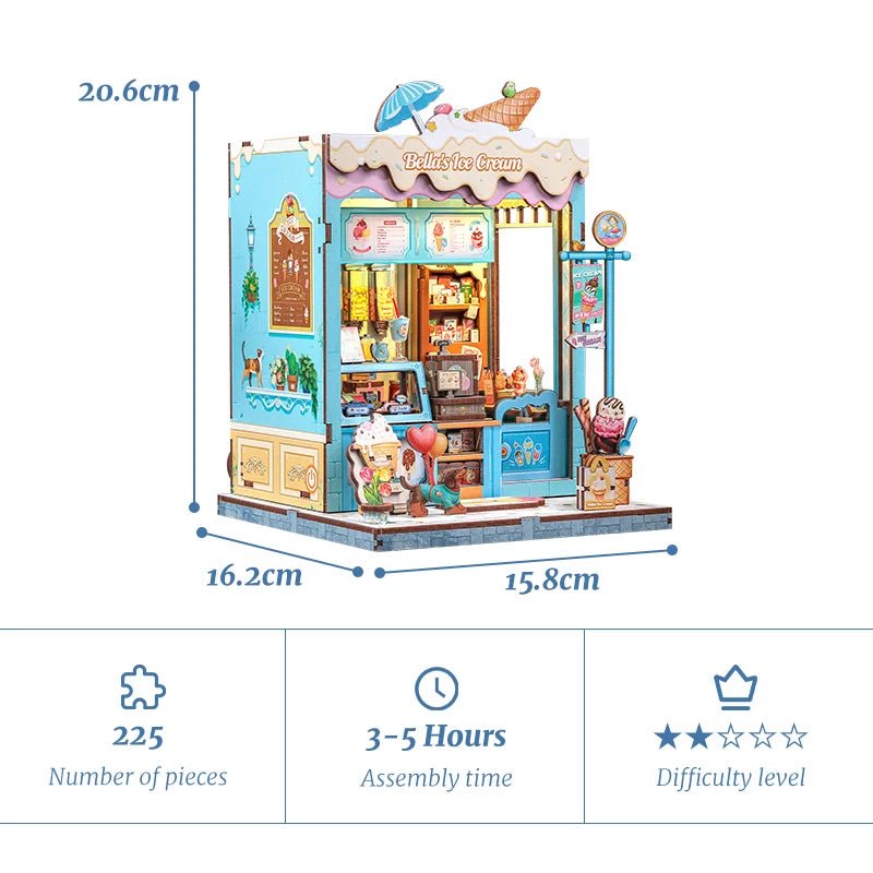 Bella's Ice Cream DIY Book Nook Kit by HiNooki – Miniature Bookshelf Insert | Book Lovers Gift, Cozy Home Decor.