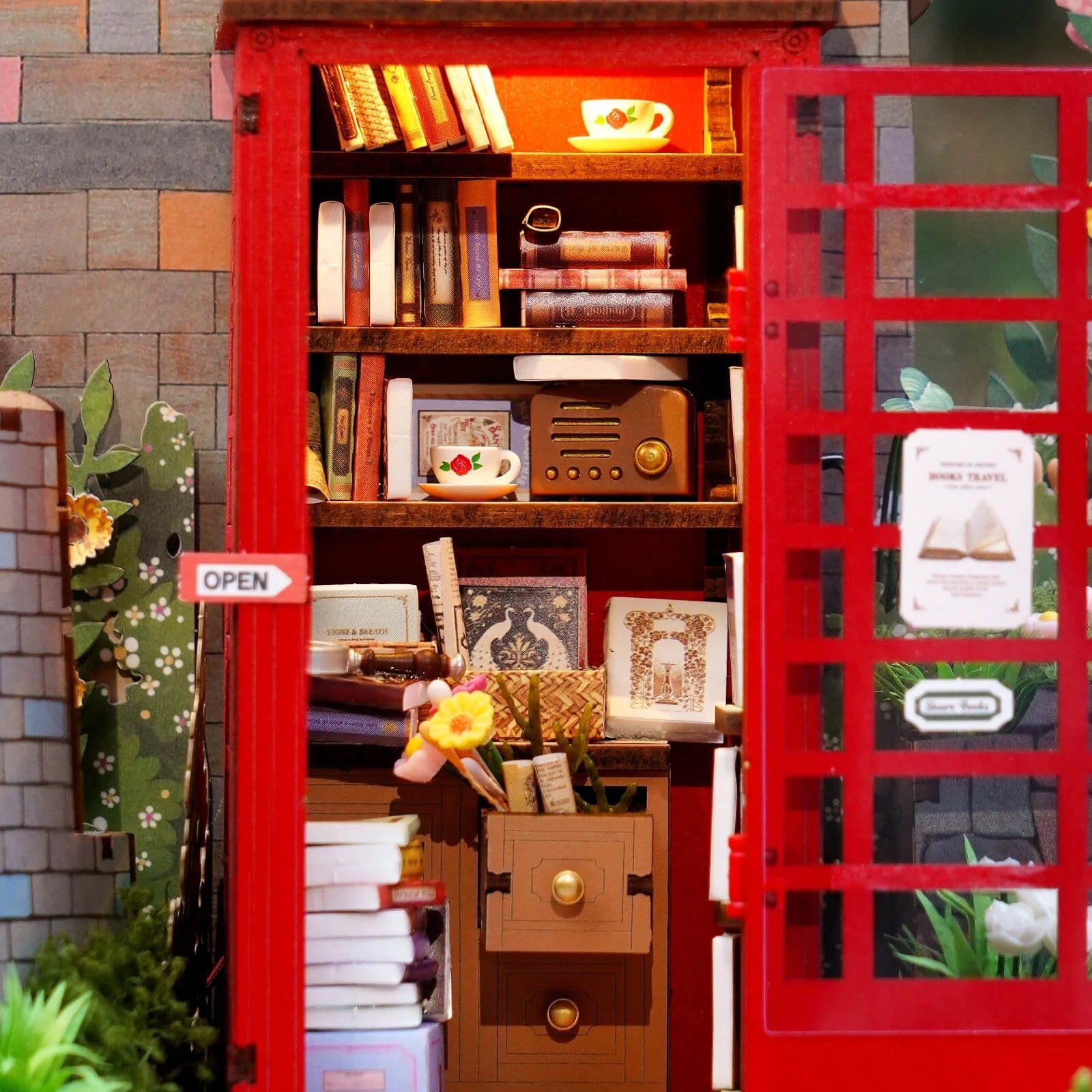 Blossom Booth DIY Book Nook Kit – Mini Red Phone Booth Library