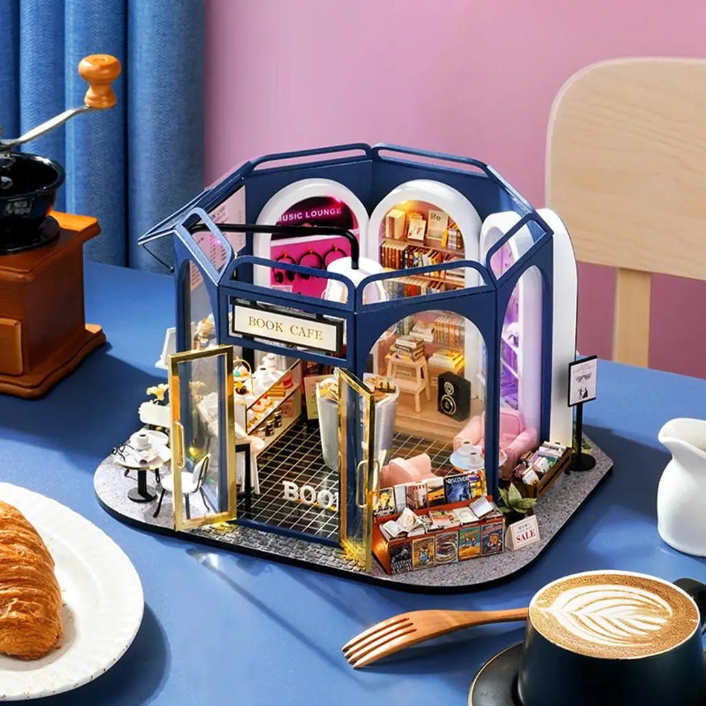 Book Cafe DIY Book Nook Kit by HiNooki – Miniature Bookshelf Insert | Book Lovers Gift, Cozy Home Decor.