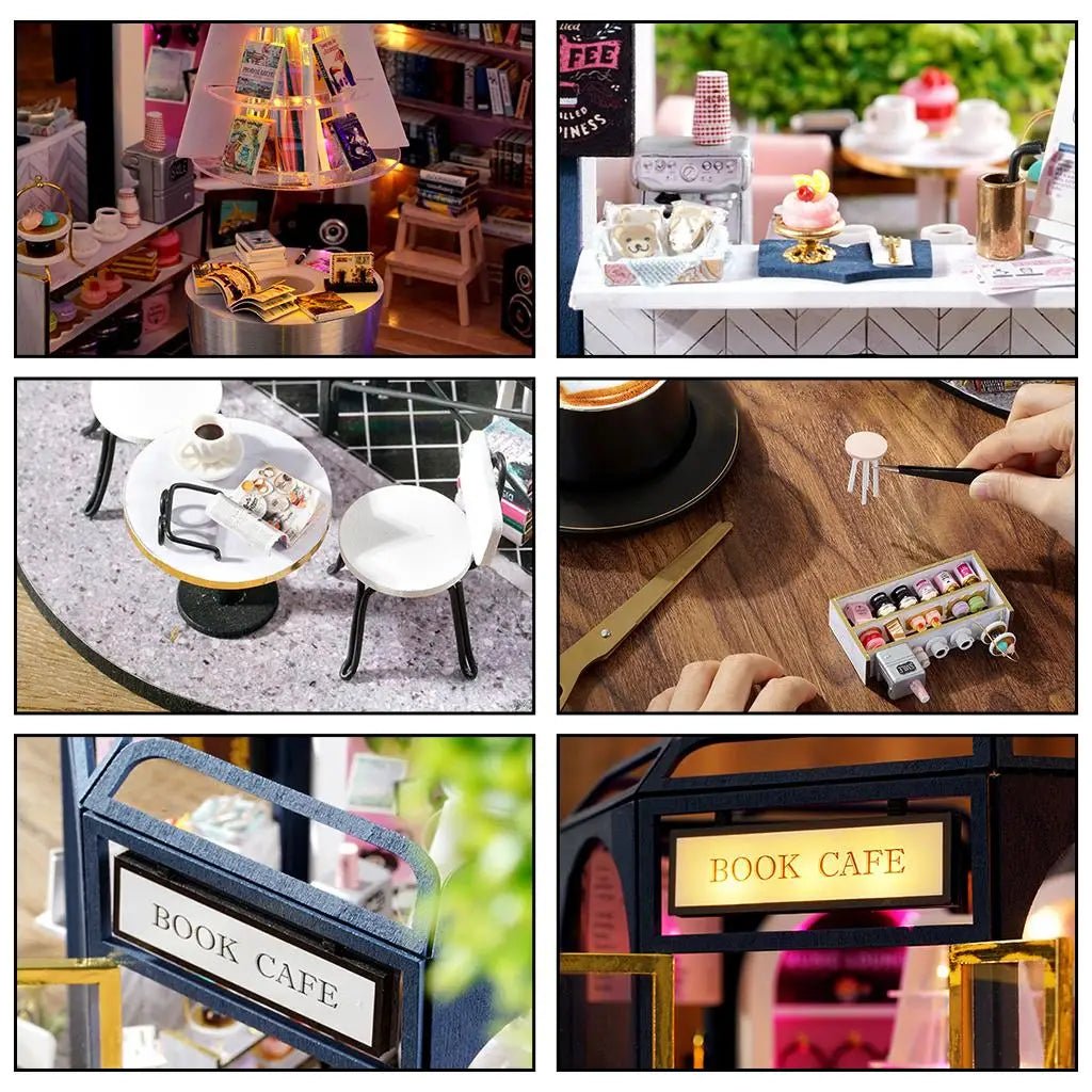 Book Cafe DIY Book Nook Kit by HiNooki – Miniature Bookshelf Insert | Book Lovers Gift, Cozy Home Decor.