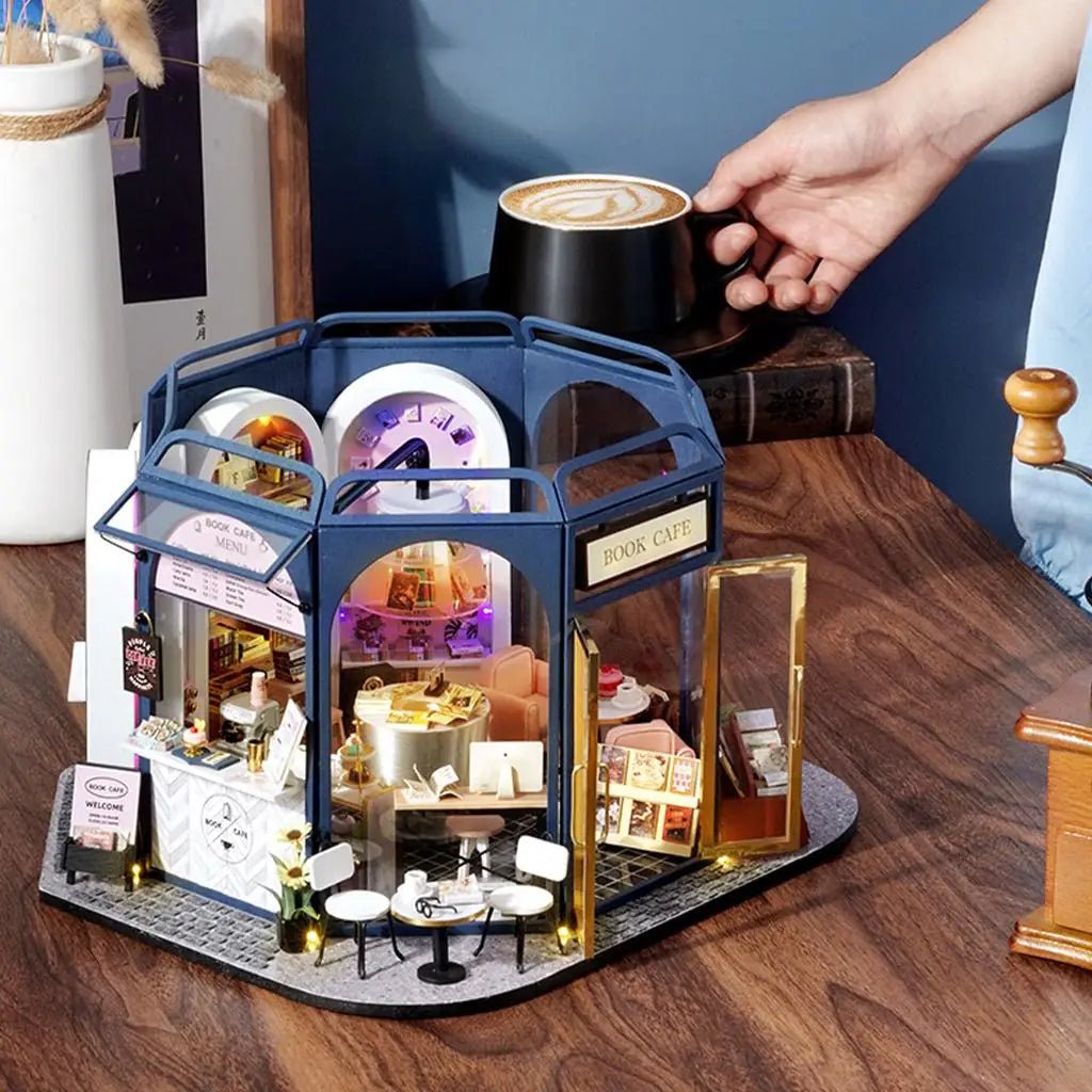 Book Cafe DIY Book Nook Kit by HiNooki – Miniature Bookshelf Insert | Book Lovers Gift, Cozy Home Decor.