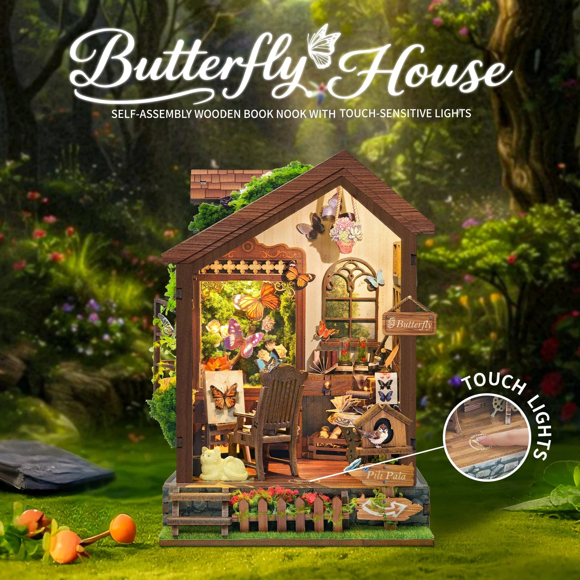 Butterfly House DIY Book Nook Kit by HiNooki – Miniature Bookshelf Insert | Book Lovers Gift, Cozy Home Decor.