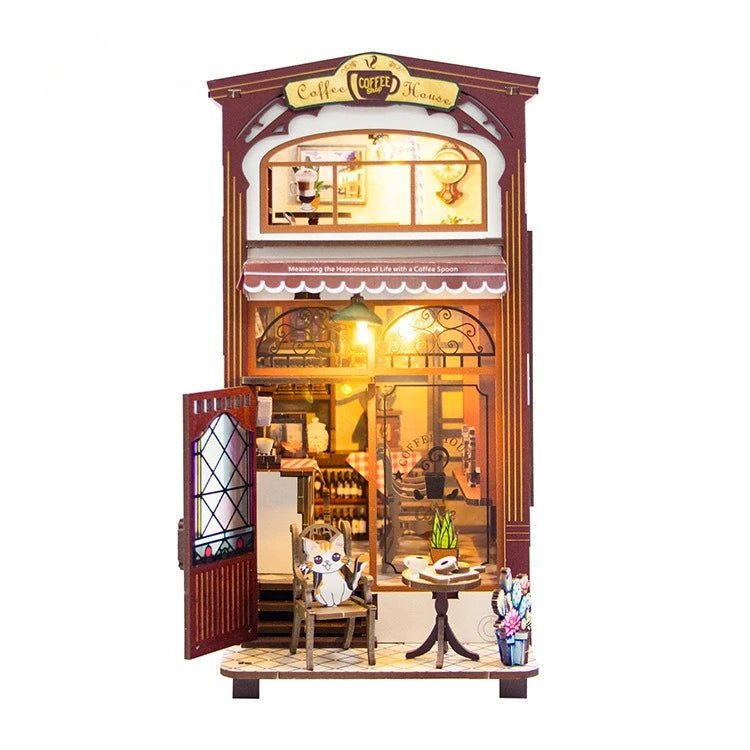 Cat Cafe DIY Book Nook Kit by HiNooki – Miniature Bookshelf Insert | Book Lovers Gift, Cozy Home Decor.